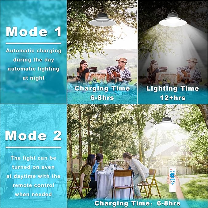 NIORSUN Solar Pendant Light, Upgraded Motion Sensor Light Outdoor Solar Lights Indoor Dimmable with Remote 3000K/4500K/6000K, 16.4ft Cable IP65 Waterproof for Shed, Barn, Gazebo, Patio(1 Pack)