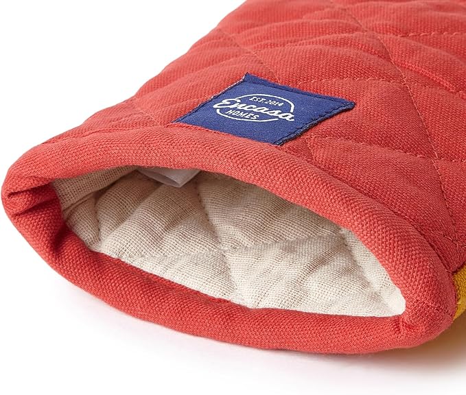 Encasa XO Heat Resistant Cotton Oven Gloves Mitts (2 Pc Set) - Quilted & Safe 12x7 in - for Kitchen, Cooking & Baking, Grilling, Handling Hot Pots & Pans - Mango