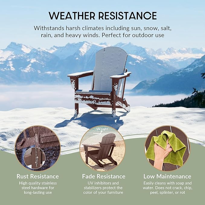 WestinTrends Malibu 2 Piece Set Outdoor Folding Poly Adirondack Chair, Dark Brown