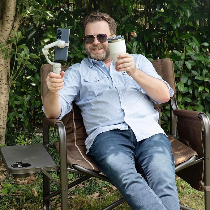 TIMBER RIDGE XXL Upgraded Oversized Directors Chairs with Foldable Side Table, Detachable Side Pocket, Heavy Duty Folding Camping Chair up to 600 Lbs Weight Capacity (Brown) Ideal Gift, 2 Pack