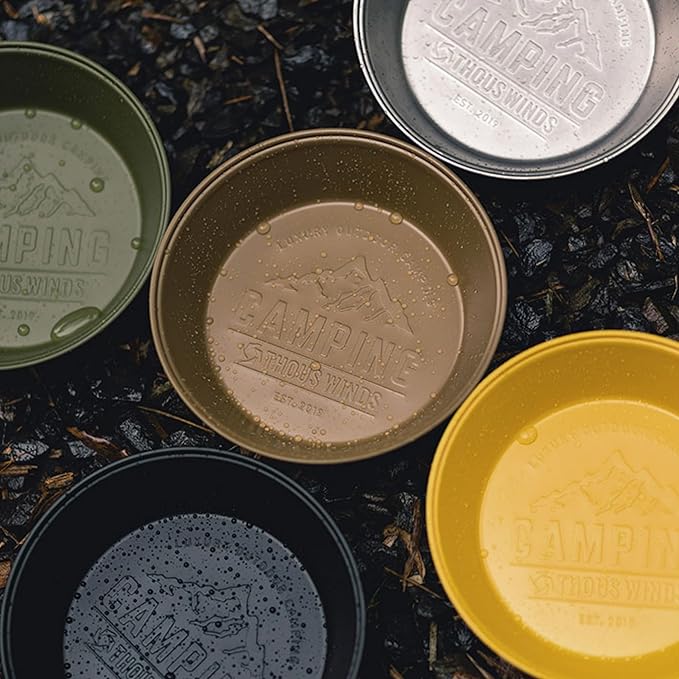 Stainless Steel Plates, Round Deepdish Dinnerware Cookware for Camping Outdoor Kitchen, 2pcs Set, Black