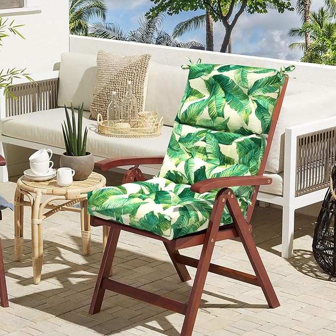 LVTXIII Outdoor Adirondack Chair Cushions, L44” x W22” x H4 Patio Tufted High Back Cushions, Seasonal Replacement Rocking Chair Cushion for Home Garden Furnitue, Set of 2, Swaying Palms Capri