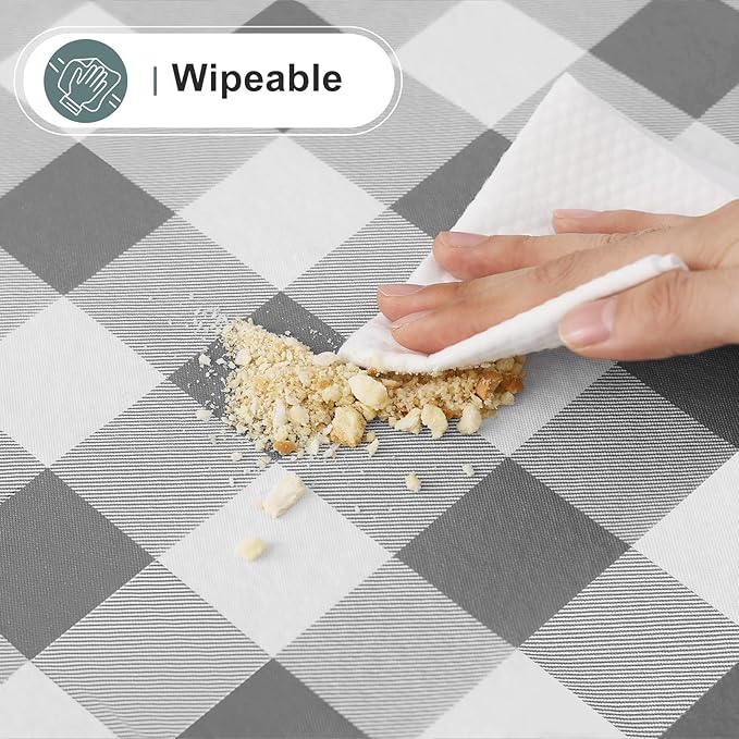 misaya Square Waterproof Vinyl Table Cloth, Buffalo Flannel Backed Tablecloth, Wipeable Plastic Table Cover for Dinner, Kitchen, Outdoor (54" x 54", Grey and White)