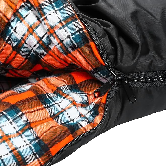 AGEMORE 0 Degree Double Sleeping Bag for Adults, Cotton Flannel Lined 2 Person Queen Size Warm Sleeping Bag for Family Winter Camping or RV Traveling