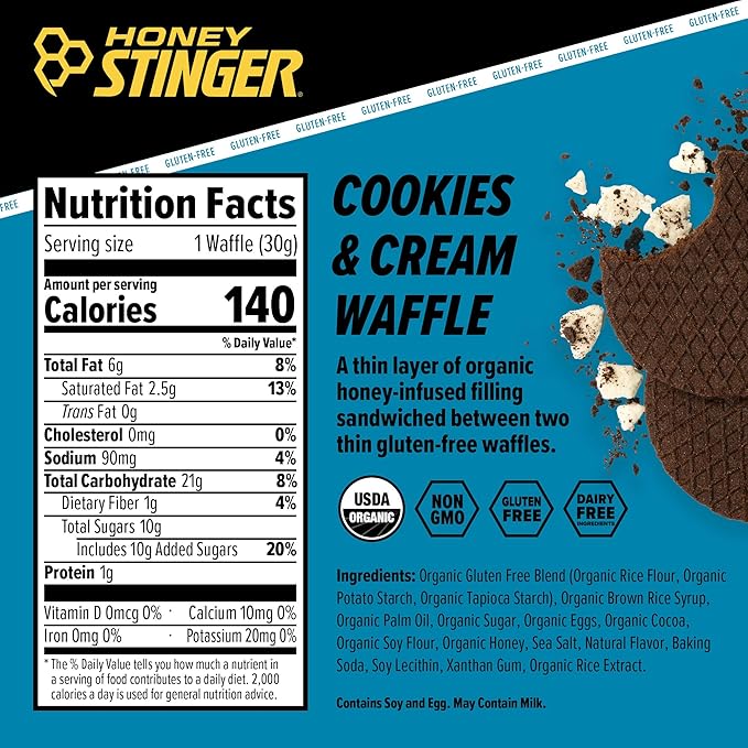 Honey Stinger Organic & Gluten Free Energy Waffle Variety Pack, 12 Salted Caramel and 6 Cookies & Cream Waffles, Nutritious Stroopwafel Snack for Exercise, Endurance and Performance