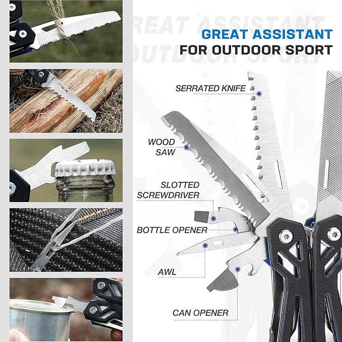 MOSSY OAK Multitool, 21-in-1 Stainless Steel Pocket Knife with G10 Handle, Screwdriver Sleeve, Self-locking Pliers with Sheath-Perfect for Outdoor, Survival, Camping, Hiking, Simple Repair