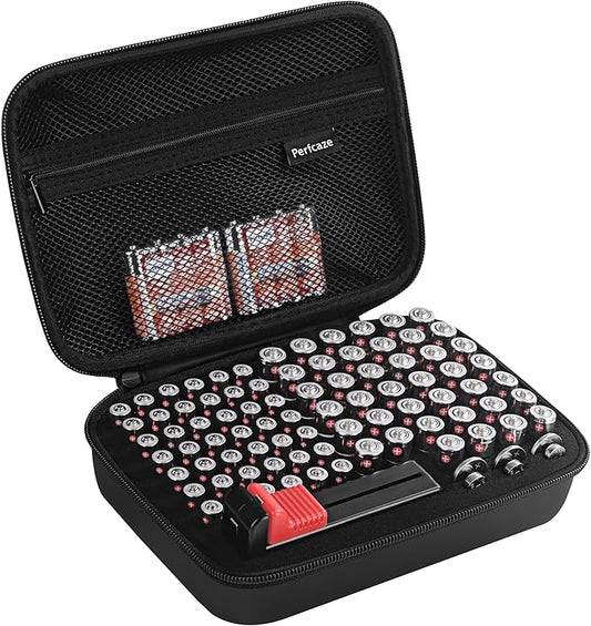 Battery Storage Case for AA AAA Button Cells, Battery Organizer Case, for 3 Batteries Variety Pack 88 Batteries Mesh Bag (Batteries Not Included) (BLACK)