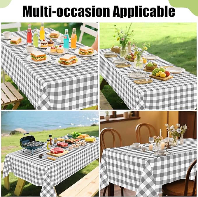 Smiry Rectangle Table Cloth, Waterproof Vinyl Tablecloth with Flannel Backing, Wipeable Buffalo Plaid Table Cover for Dining, Indoor and Outdoor (Grey & White, 60"x102")