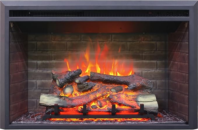 RICHFLAME Gavin Electric Fireplace Insert with Log Speaker, Designed for Stud, Wood Burning Opening, Cabinet & Wood Mantel, Remote Control, 750/1500W, Black, 33 5/64 Inches Wide, 21 Inches High