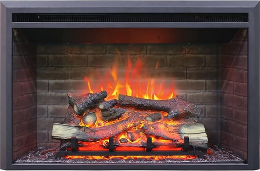 RICHFLAME Gavin Electric Fireplace Insert with Log Speaker, Designed for Stud, Wood Burning Opening, Cabinet & Wood Mantel, Remote Control, 750/1500W, Black, 33 5/64 Inches Wide, 21 Inches High