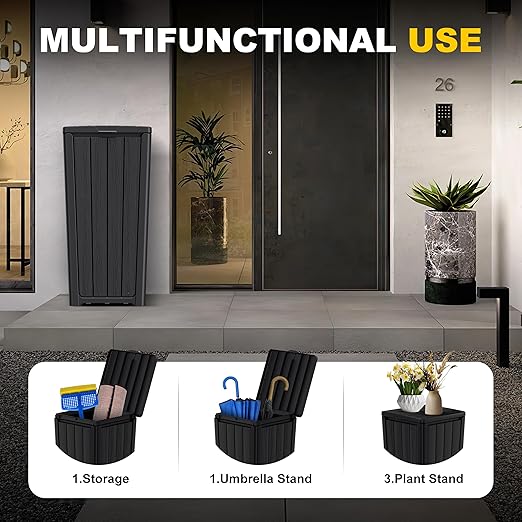 Vixzen 36 Gallon Kitchen Trash Can with Lid,Outdoor Waterproof Resin Waste Bin,Lightweight,Sturdy Garbage Bin for Patio,Kitchen,Backyard，Black