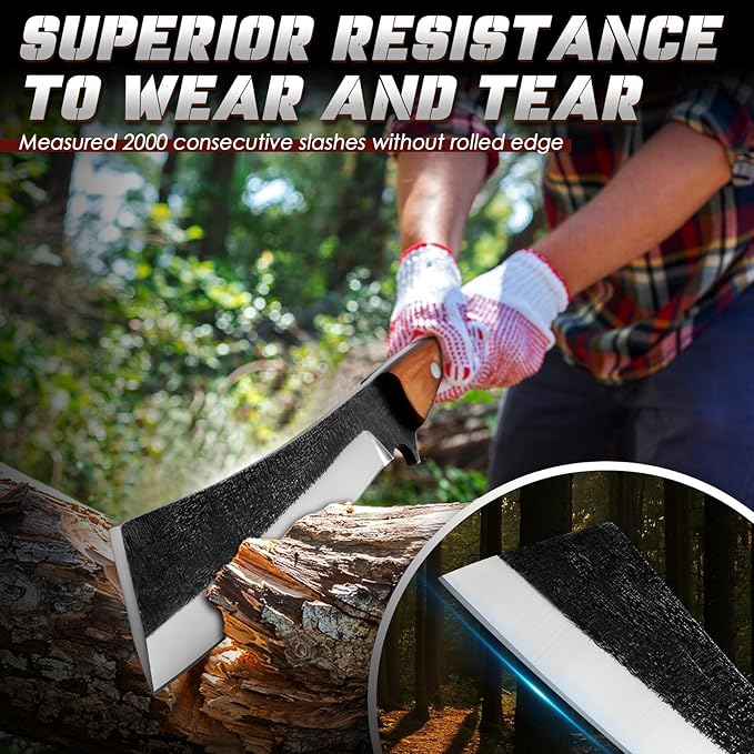 Freelander Japanese Style High Carbon Steel Machete with Red Sandalwood Ergonomic Full Tang Handle and Wood-Leather Sheath — Heavy-Duty Outdoor Tool for Camping, Hiking, Yard Work, and Survival