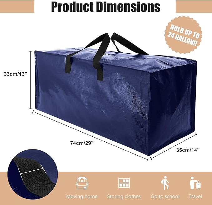 Heavy Duty Moving Bags with Backpack Straps and Strong Handles, Alternative to Moving Boxes and Storage Totes for Dorm Room Essentials, 12 Pack, Blue