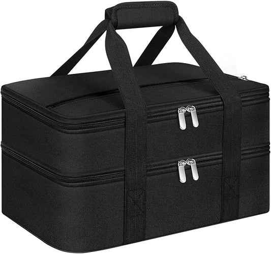 Double Insulated Casserole Carrier, Portable Casserole Carrier for Hot or Cold Food Lunch Tote Warmer or Cooler Bag, Lasagna Lunch Bag for Potluck Parties- Fits 9" x 13" Baking Dish-Black