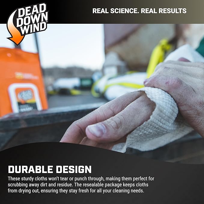 DEAD DOWN WIND Durable Wash Cloth W/Snap Lid Closure (25Ct) - Scent Eliminating Sheet - Durable Hunting Scent Eliminators - Advanced Hunting Gear