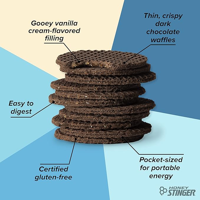 Honey Stinger Organic Gluten Free Cookies & Cream Waffle, Energy Stroopwafel for Exercise, Endurance and Performance, Sports Nutrition for Home & Gym, Pre & During Workout, 16 Waffles, 16.96 Ounce