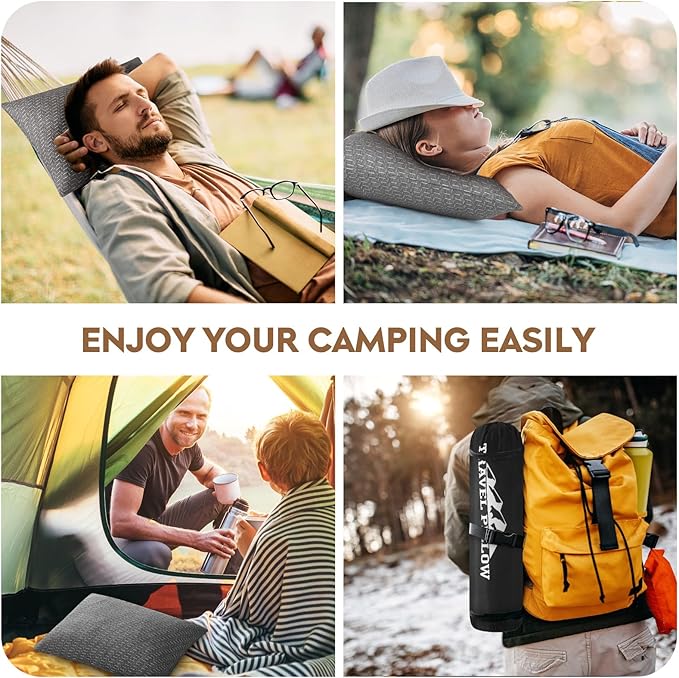 Camping Pillow Travel Pillow Small Shredded Memory Foam Pillow - Compressible Medium Firm, Breathable Cover, Ideal Backpacking Hiking, Airplane and Car