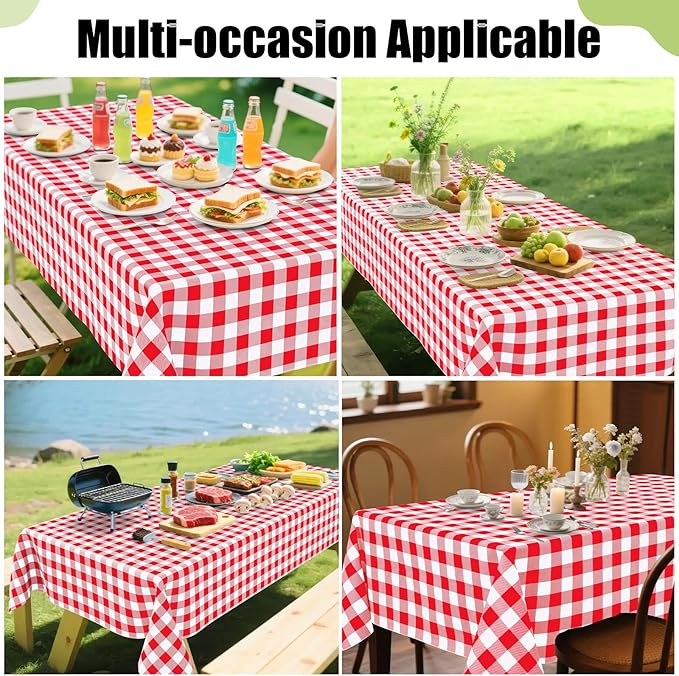Smiry Rectangle Table Cloth, Waterproof Vinyl Tablecloth with Flannel Backing, Wipeable Buffalo Plaid Table Cover for Dining, Indoor and Outdoor (Red & White, 60"x120")