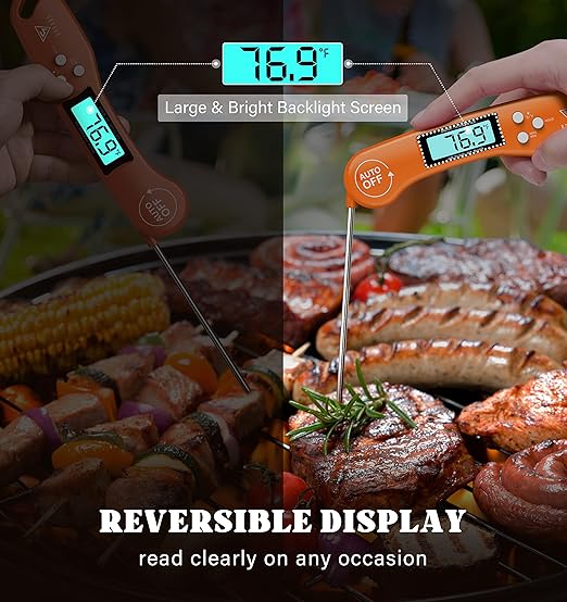 DOQAUS Digital Meat Thermometer, Instant Read Food Thermometers for Cooking, Kitchen Probe with Backlit & Reversible Display, Wide Temperature Range for Turkey, Grill, BBQ, Baking, Bread, Sourdough