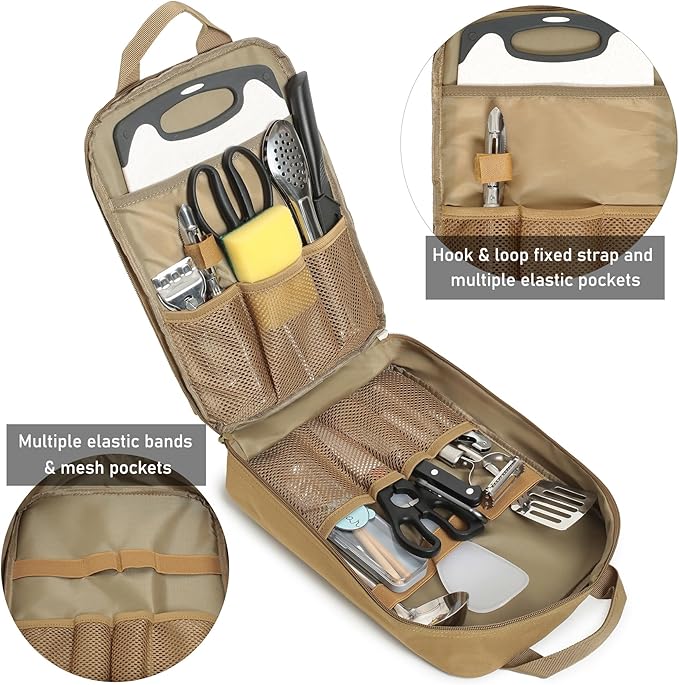 Tactical Camp Kitchen Organizer Camping Cooking Utensils Bag for BBQ, Picnic, Travel & Hiking (Bag Only)