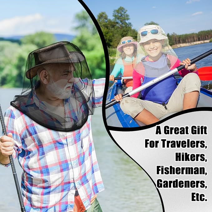 HESTYA 4 Pack Mosquito Head Net Face Mesh Protecting Net for Outdoor Hiking Camping Climbing Mosquito Fly Insects Preventing(Black, Beige)