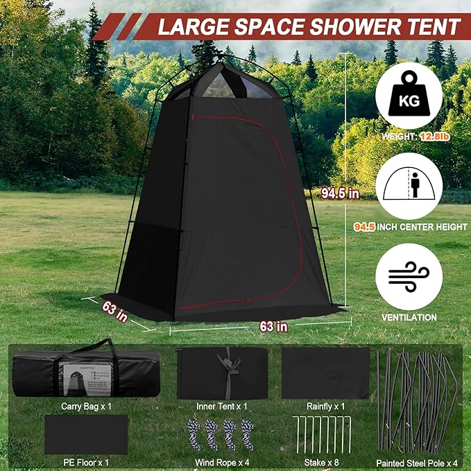 Camping Shower Tent, 7.9 FT Extra Tall Oversize Privacy Tent, Portable Outdoor Bathroom Toilet Tent with Floor, Easy Set Up Privacy Shelter for Dressing, Hiking, Fishing, UPF50+