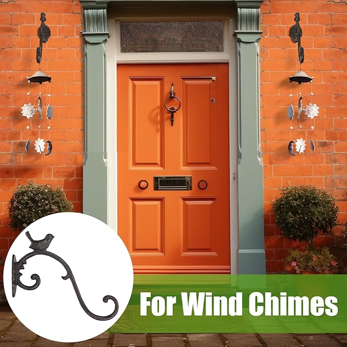 Moxweyeni 2 Pcs Cast Iron Plant Hangers Outdoor 10" Heavy Duty Hanging Basket Brackets Lovely Bird Shape Decorative Wall Hangers for Flower Pots Bird Feeder Wind Chime Lantern(Rust)