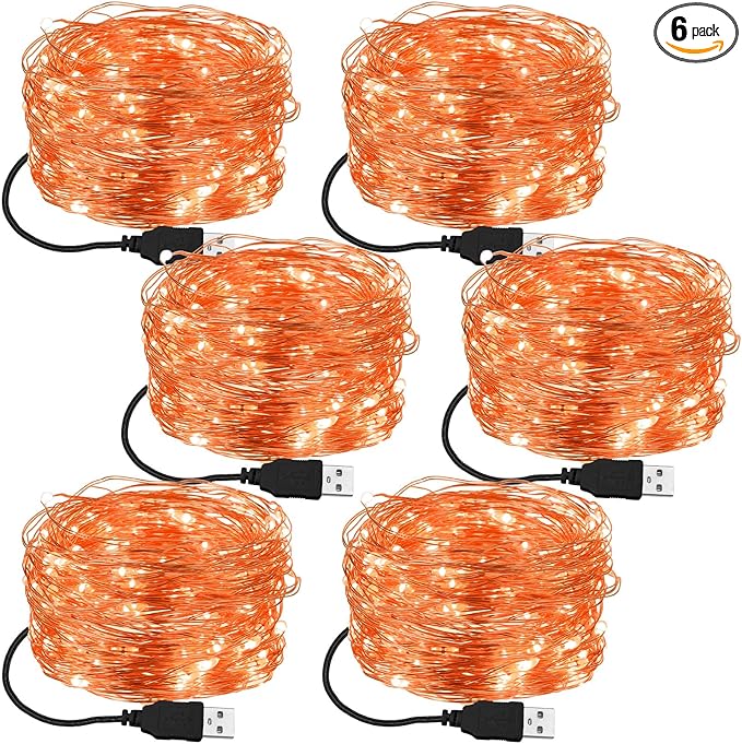 Macarrie 6 Ps USB String Lights 33 ft 100 LED Fairy Lights Powered String for Christmas Indoor Outdoor Wedding Party Tree Home Festival Garden Decoration (Orange)