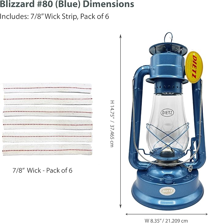 Light of Mine - Dietz #80 Blizzard Oil Lantern with 7/8" Replacement Wick Strips (Blue)