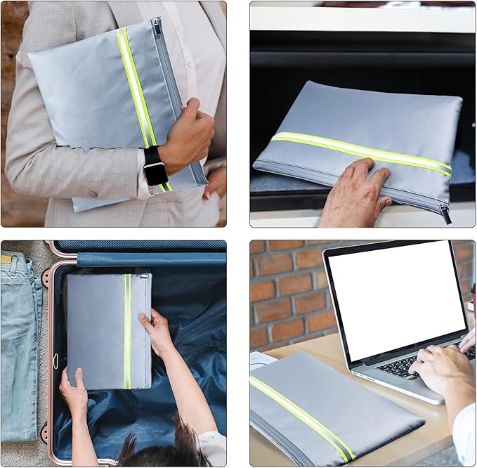 Fireproof Document Bag – 3 Pack (15" x 11", 13" x 9.7", 10.5" x 8") Fireproof & Water- proof Document Organizer | Document Holder with Zipper Secure for Cash, Passports, Check& More
