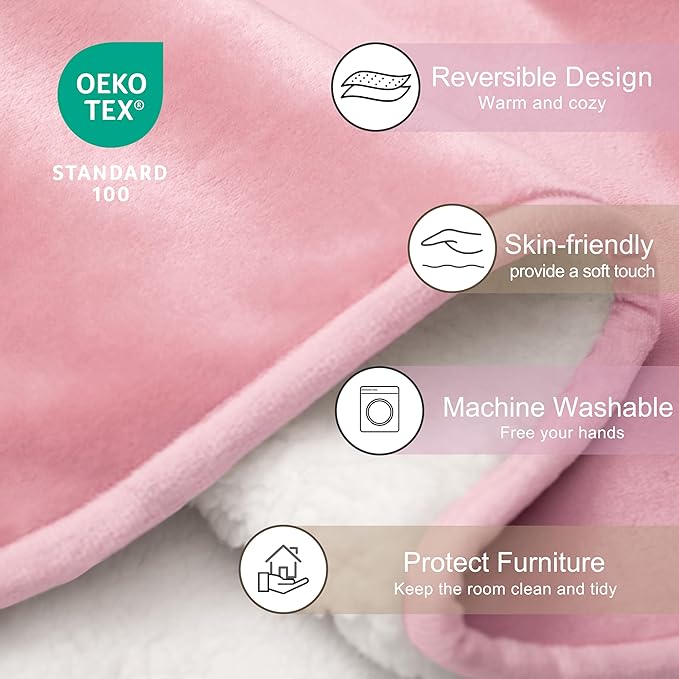 gogobunny Waterproof Bed Blanket, Reversible Sherpa Fleece Throw Blanket for Dog Puppy Cat, Furniture Cover Protects Bed Couch Sofa from Liquid Pee and Pet Fur (Pink, 30x70 inches)
