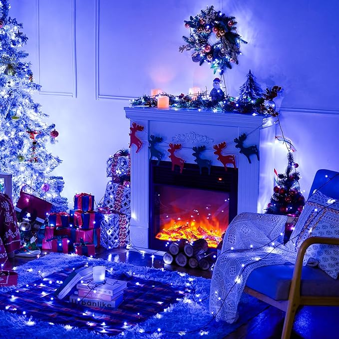 JMEXSUSS 250 LED Blue Christmas Lights: 91.5ft Extendable Green Wire Blue String Lights Outdoor Waterproof - 8 Modes Christmas Tree Light Indoor