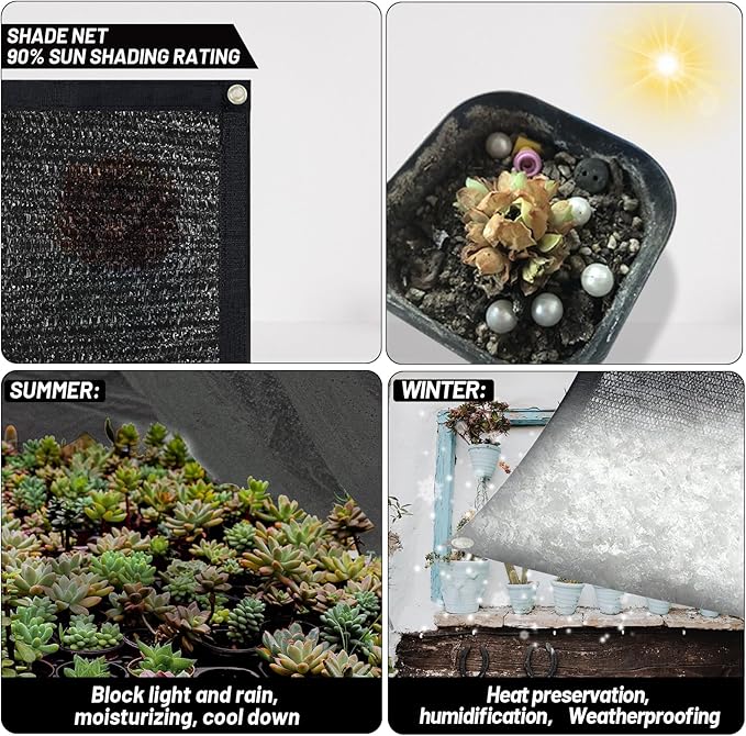 Cool Area 90% Sun Shade Cloth Mesh Tarp with Grommets for Plant Cover 10x20ft Patio Canopy Garden Pergola Blackhouse Car Barn Kennel Black