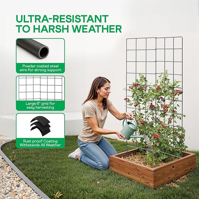 IDZO 2-Panel Folding Trellis, Basic Metal Decoration Trellis for Climbing Plants Outdoor, Tall Metal Plant Trellis with Steel Frame, Panel Trellis Garden Lattice for Vines & Vegetables