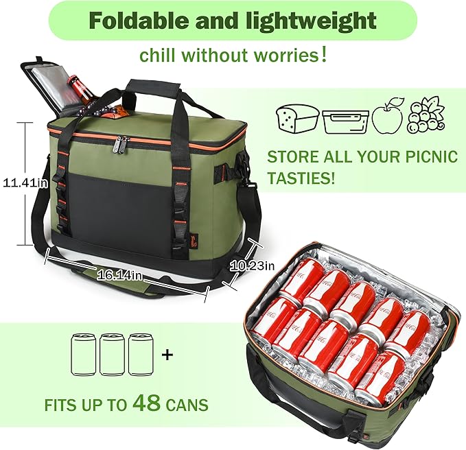 Tirrinia Large Cooler Bag Insulated, 48 Cans Leakproof Soft Camping Coolers, Portable Beach Cooler with Shoulder Strap for Picnic, Beach, Travel Road Trip
