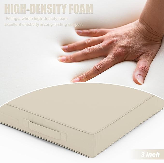 Patio Chair Cushions 17 X 16 X 3 Inch Waterproof Outdoor Seat Cushions for Patio Furniture, Outdoor Sofa Couch Pads with Ties & Handle, Set of 2, Cream