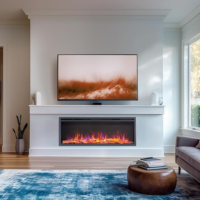 LegendFlame 50" W Smart Wall Mount & in Wall Recessed Electric Fireplace Insert, Heater 750W/1500W, Multi Colors of Flame & Fuel Bed, Alexa/Google Assistant Enabled