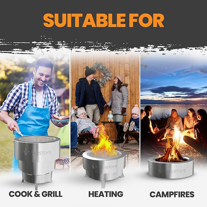 Smokeless Fire Pit for Outdoor Wood-Burning – Portable, Compact & Foldable Design for Camping, Bonfires, Tiny Cabin, Ventless Burn, Solo Pits, and Backyard Use – Stainless Steel, 7-Inch Slinky Stove