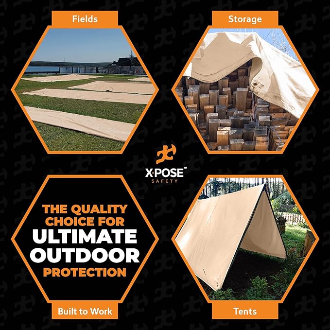 Heavy Duty Tan Poly Tarp 24' X 24' - Multipurpose Protective Cover - Durable, Waterproof, Weather Proof, Rip and Tear Resistant - Extra Thick 12 Mil Polyethylene - by Xpose Safety
