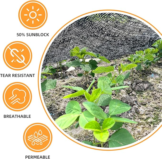 50% Shade Cloth, 6.5x16.5FT Sun Shade Cover Net Mesh Tarp with Grommets for Greenhouse, Plant, Garden, Patio, Pergola, Sun Shade Canopy Black