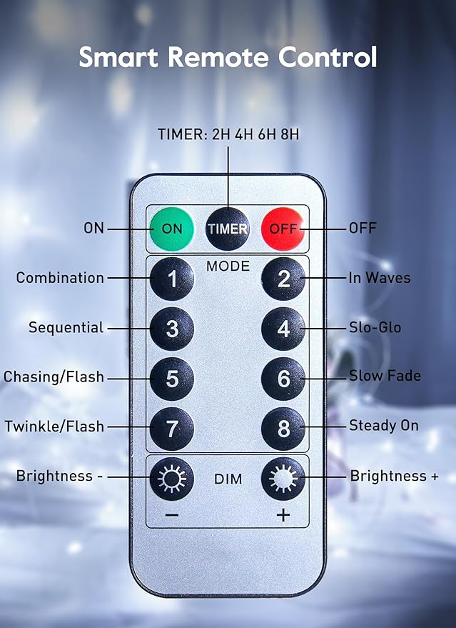 Minetom USB Fairy Lights Plug in, 66 Feet 200 LED Twinkle String Lights with Remote and Timer, Waterproof 8 Modes for Bedroom Indoor Wreath DIY Party Wedding Christmas Holiday Decoration, Pure White