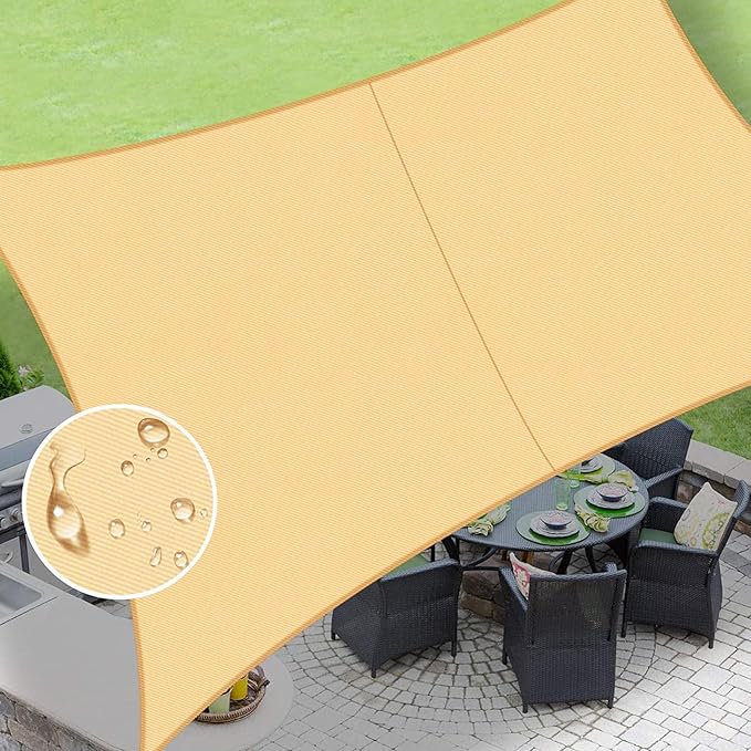 LOVE STORY Waterproof 7'x13' Rectangle Sand Sun Shade Sail Cannoy UV Resistant for Outdoor Patio Garden Backyard