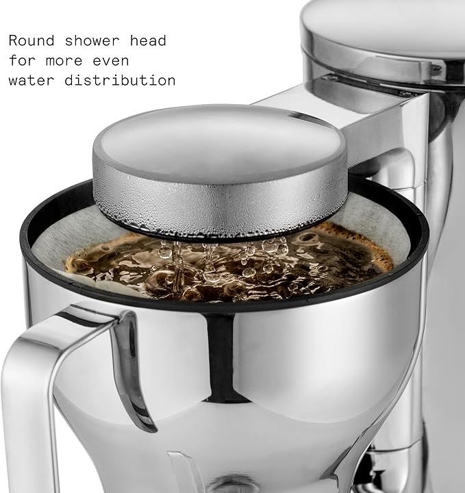 aarke Coffee Maker - Electric Drip Brewer with Automatic Drip-Stop, SCA-certified, Stainless Steel with 10 Cup/ 42 fl oz, Glass Carafe, Brews Full Pot in Under 6 Minutes