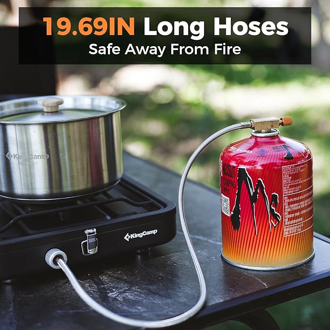 KingCamp 2 Burner Camping Stove，Portable Folding Stove with 20000 BTU，Backpacking Camp Stove for Outdoor Cooking，2 Adjustable Burners & Piezo Ignition for BBQ Hiking Backpacking Camping