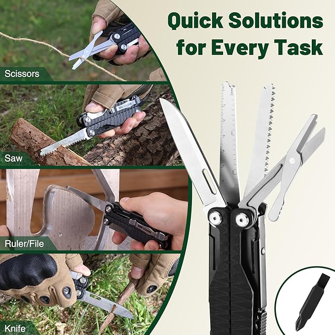 MOSSY OAK Multitool, 17-in-1 MultiTool Pliers with Nylon Sheath, Wire Stripper, Box Cutter, Bottle Opener, Screwdriver, Durable Multi Tool for Camping, Hiking, Hunting & EDC