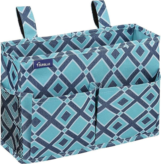 Surblue Caddy Hanging Organizer Bedside Storage Bag for Bunk and Hospital Beds, Blueplaid, Small
