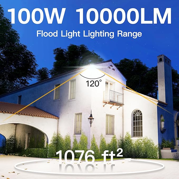 6 Pack LED Flood Lights Outdoor, 100W 10000LM Super Bright Floodlight Outside Work Light with 5.9FT Plug, IP65 Waterproof 6000K Outdoor LED Flood Light for Garage, Yard, Lawn, Garden