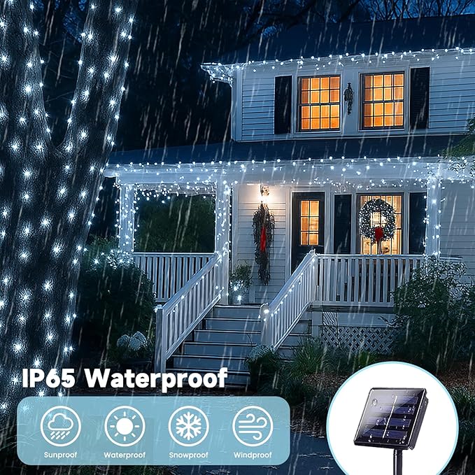 SANJICHA 2-Pack Each 72FT 200 LED Solar String Lights Outdoor, Waterproof Solar Fairy Lights Silver Wire 8 Lighting Modes Solar Twinkle Lights for Tree Garden Party Xmas Wedding Decor (Cool White)
