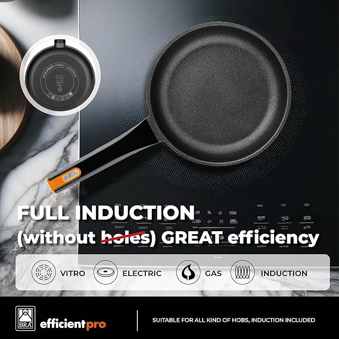 BRA COOKWARE Efficient Pro Frying Pan | 11.8 inches Cast Aluminum Frypan | Profile Plus Non-Stick | All Heat Source Compatible | PFOA Free | Ergonomic Heat-Resistant Handle | Non Deformable