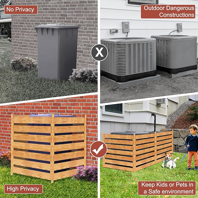 LILYPELLE 48in W x 36in H Air Conditioner Fence, 3 Panels Outdoor Wood Fence Privacy Screen with Planter Box, Outside Trash Can Pool Equipment Enclosure Panels Decorative Fences